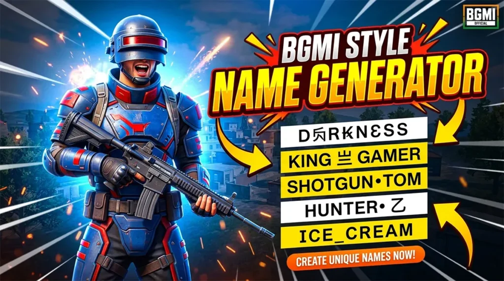BGMI style name generator tool on BGMITools.com — stylish name with fonts and symbols