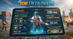 BGMI TTK Calculator — Shots to Kill, Damage & DPS